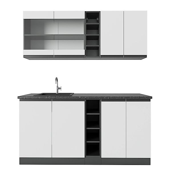 Vicco R-Line Singleküche Weiß/Anthrazit 160 cm AP Anthrazit günstig online kaufen