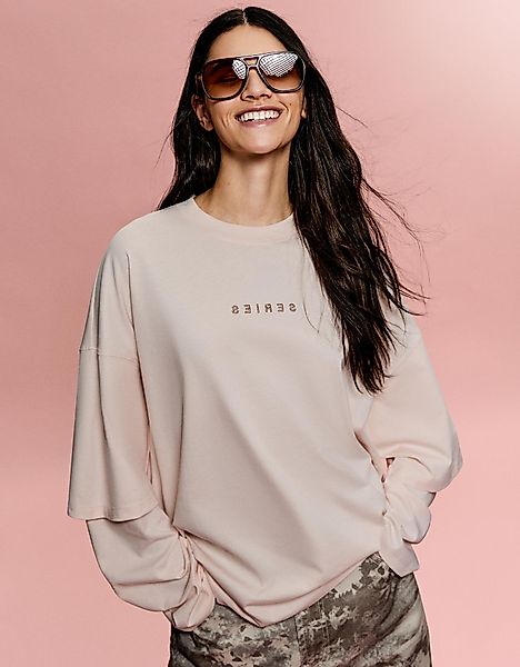 Bershka Langarmshirt Bershka Series Mit Doppelten Ärmeln Und Print Damen Xs günstig online kaufen