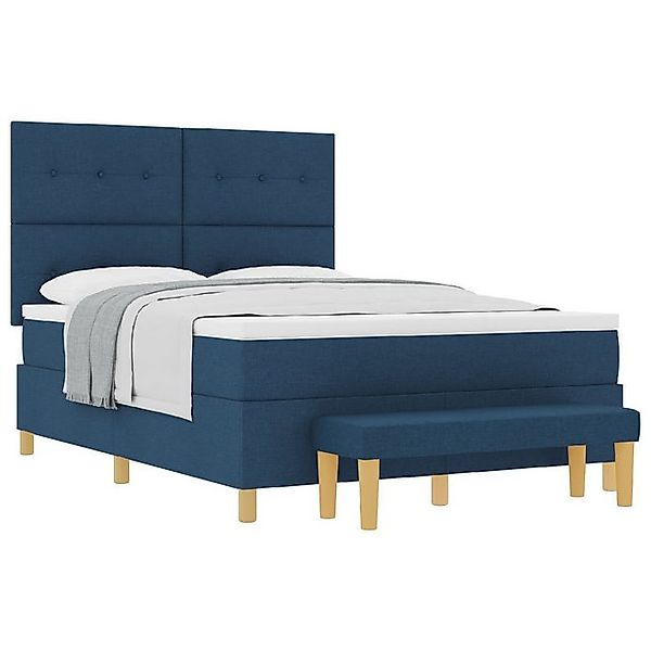 vidaXL Bett Boxspringbett mit Matratze & Bank Blau 140x200 cm Stoff (2-tlg) günstig online kaufen