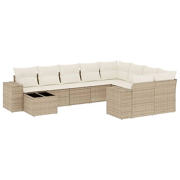 vidaXL 10-Tlg Garten-Sofagarnitur mit Kissen Beige Poly Rattan 3223057 günstig online kaufen
