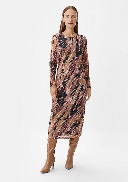 comma Midikleid Kleid Gemustertes Meshkleid mit Raffung günstig online kaufen