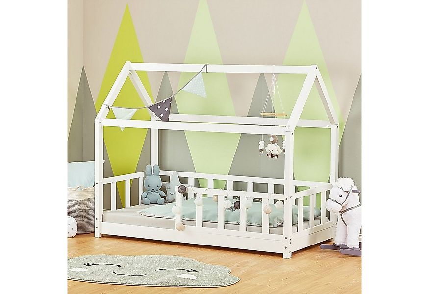 Homestyle4u Hausbett 80x160 cm Kinderbett Bodenbett Holzbett Weiß Kleinkind günstig online kaufen