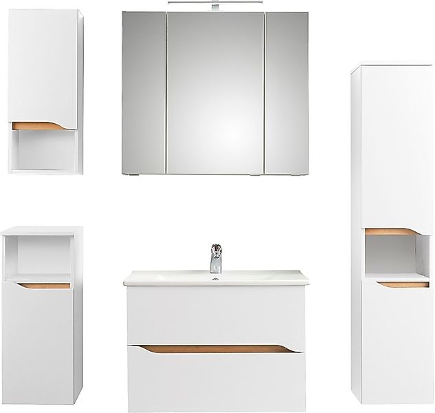 Saphir Badmöbel-Set »Quickset 5-teilig, Keramik-Waschtisch und LED-Spiegels günstig online kaufen