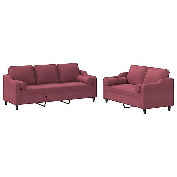 vidaXL Sofa 2-tlg. Sofagarnitur mit Kissen Weinrot Stoff günstig online kaufen