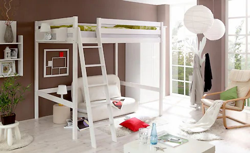 Ticaa Hochbett mit Rollrost in 2 Breiten, Kiefer günstig online kaufen