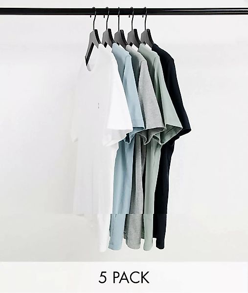 Abercrombie & Fitch – 5er-Pack T-Shirts mit Logo in Schwarz/Kalkgrau/Weiß/H günstig online kaufen