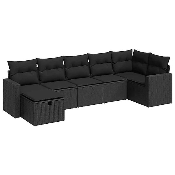 vidaXL 7-Tlg Garten-Sofagarnitur mit Kissen Schwarz Poly Rattan 3325401 günstig online kaufen