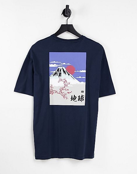 Selected Homme – Oversize-T-Shirt in Marineblau mit Berg-Print am Rücken günstig online kaufen