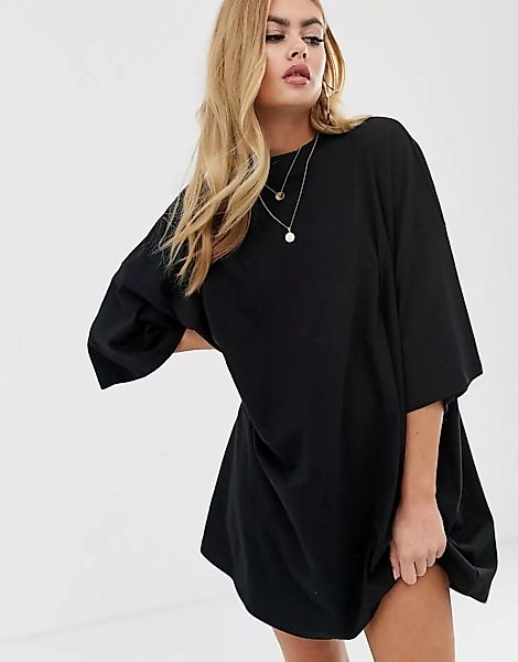 ASOS DESIGN – Schwarzes T-Shirt-Kleid im Oversize-Stil günstig online kaufen