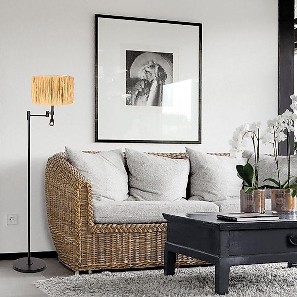 Stehleuchte Stang in Natur-hell E27 mit Lesearm günstig online kaufen