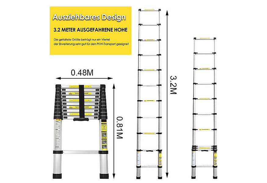 Clanmacy Teleskopleiter Teleskopleiter Stehleiter Mehrzweckleiter Alu 2.6m- günstig online kaufen