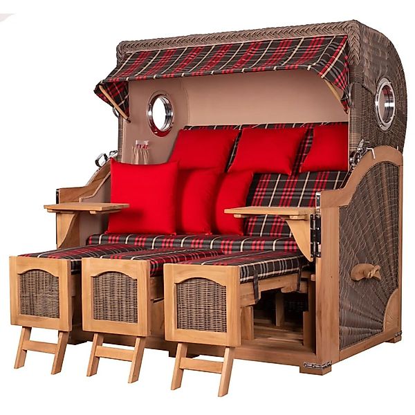 bene,iving Strandkorb Komplettset Ammersee Grande XXL Teak Bullauge PE grau günstig online kaufen