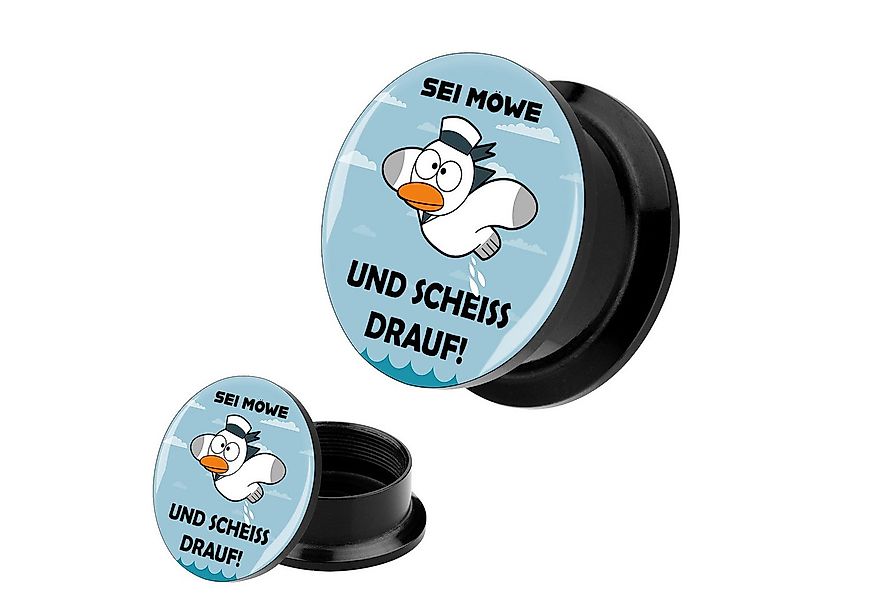 Taffstyle Plug Picture Ohr Tunnel Gewinde Plug Motiv Sei Möwe und Scheiss d günstig online kaufen