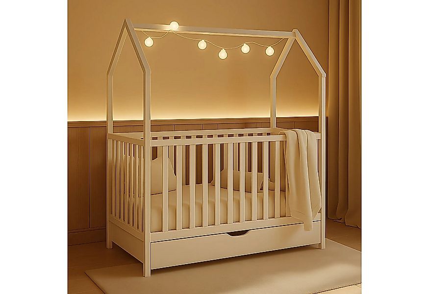Alavya Home® Babybett ELLA 70x140 cm aus Massivholz Kiefer Weiß – Höhenvers günstig online kaufen
