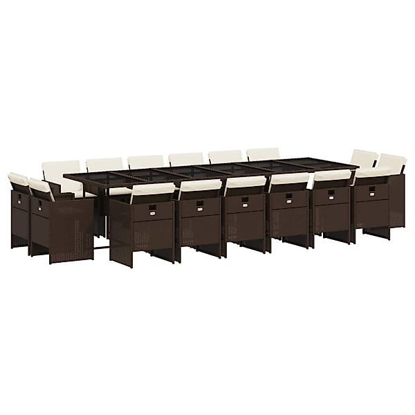 vidaXL 17-Tlg Garten-Essgruppe mit Kissen Braun Poly Rattan 3277832 günstig online kaufen