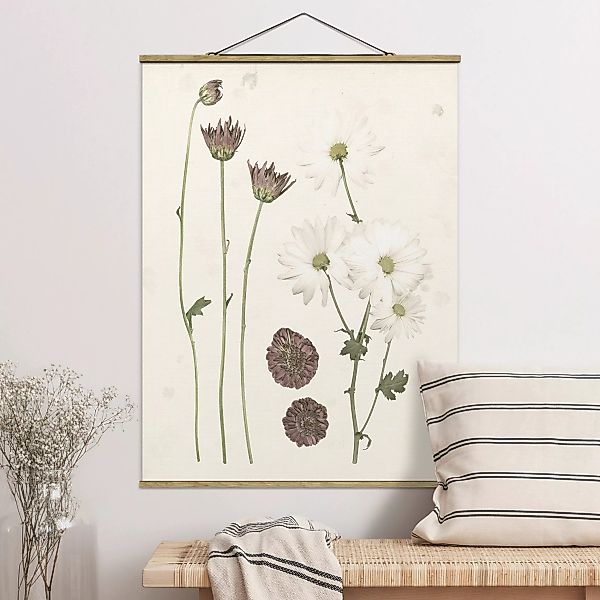 Stoffbild Blumen mit Posterleisten - Hochformat Herbarium in rosa IV günstig online kaufen