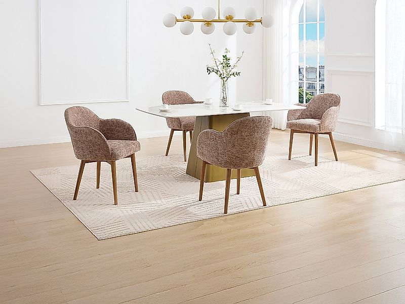 Stuhl mit Armlehnen 2er-Set - Strukturstoff & Kautschukholz - Taupe - MODIN günstig online kaufen