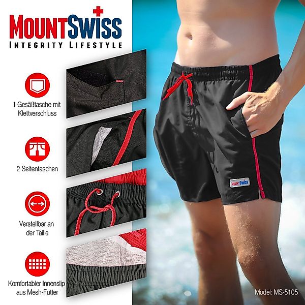 Mount Swiss Badeshorts Mount Swiss Männer Badehose DARIO mit seitlichen Tas günstig online kaufen