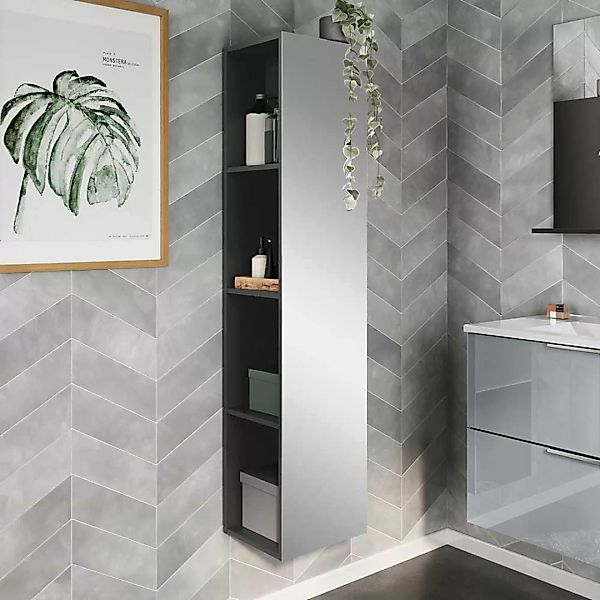 Badezimmer Regal mit Spiegel in Dunkelgrau 146 cm hoch günstig online kaufen