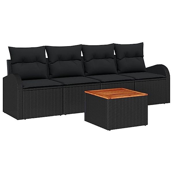 vidaXL Loungesofa 5-teiliges Garten-Sofaset mit Kissen Schwarz Poly-Rattan, günstig online kaufen
