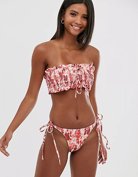 Unique21 – Seitliche geschnürte Bikinihose mit Batikmuster-Rosa günstig online kaufen
