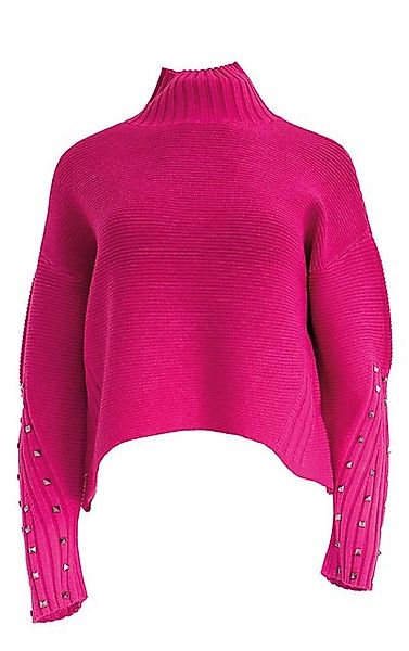 Passioni Strickpullover mit Stehkragen in leuchtendem Fuchsia-Rosa und Niet günstig online kaufen