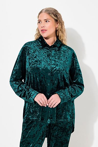 Ulla Popken Hemdbluse Samtbluse A-Linie Hemdkragen günstig online kaufen