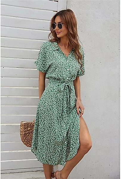 RUZU UG Dirndl Bedrucktes Sommerkleid mit Gürtelschlitz und Knöpfen und kur günstig online kaufen