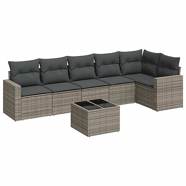 vidaXL 7-tlg Garten-Sofagarnitur mit Kissen Grau Poly Rattan Modell 24 günstig online kaufen