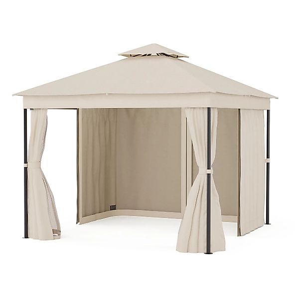 Blumfeldt Mondo Dual 3x3 m Pavillon mit Doppeldach und Moskitonetzen Beige günstig online kaufen