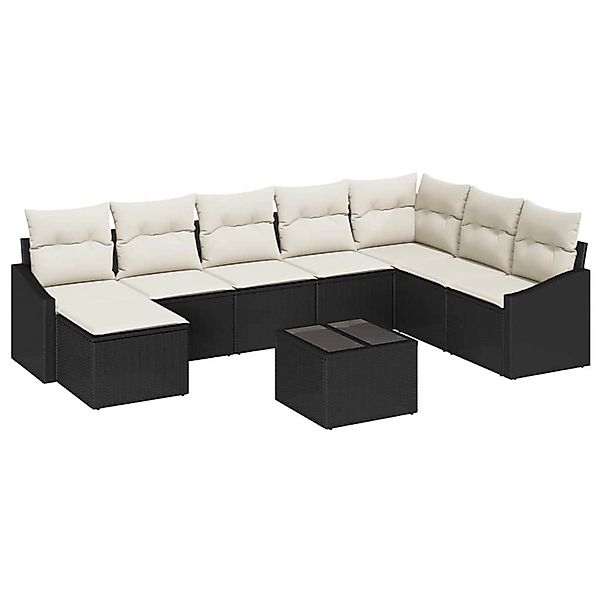 vidaXL Garten-Sofa-Set 9-Tlg Schwarz Poly Rattan 3346847 günstig online kaufen