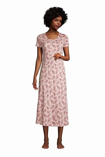 Wadenlanges Supima Kurzarm-Nachthemd, Damen, Größe: M Normal, Pink, Jersey, günstig online kaufen