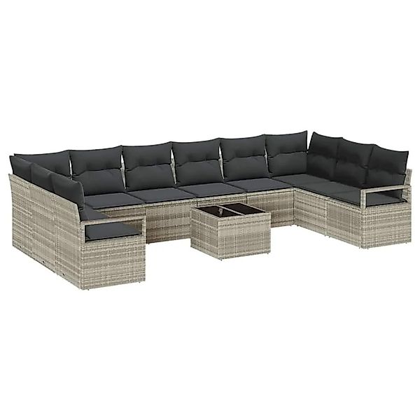 vidaXL Sofa Set mit Kissen mit Speicher 11-Tlg Hellgrau Poly-Rattan 3355241 günstig online kaufen