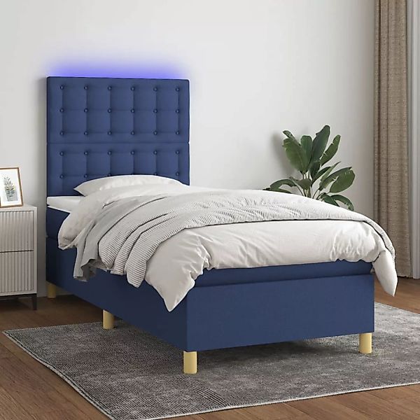 Vidaxl Boxspringbett Mit Matratze & Led Blau 100x200 Cm Stoff günstig online kaufen