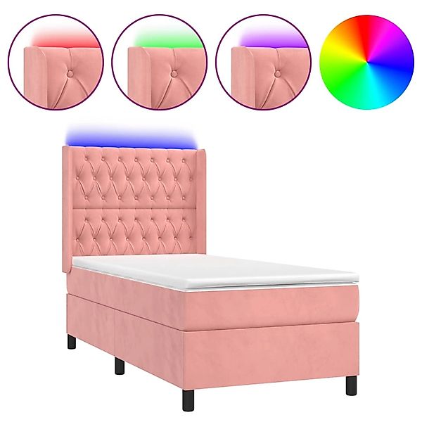 vidaXL Boxspringbett mit Matratze & LED Rosa 90x200 cm Samt 3139726 günstig online kaufen