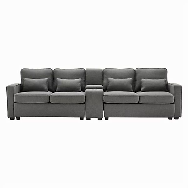 Sweiko Sofa 4-Sitzer-Sofa aus Leinenstoff mit Konsole 2 Getränkehaltern, 2 günstig online kaufen