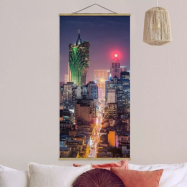 Stoffbild mit Posterleisten Nachtlichter von Macau günstig online kaufen