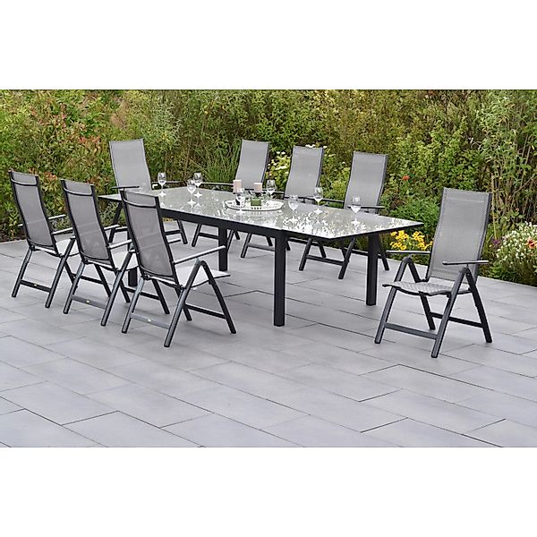 Merxx Carrara Set 9-tlg. 8 Klappsessel Gartentisch Ausziehbar 200 (300) x 1 günstig online kaufen