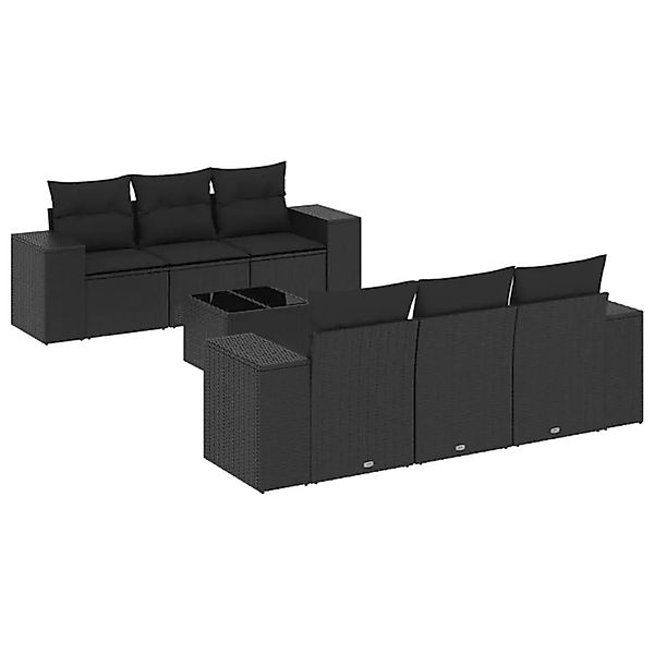 vidaXL 7-Tlg Garten-Sofagarnitur mit Kissen Schwarz Poly Rattan 3222304 günstig online kaufen