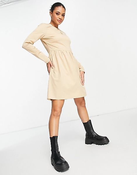 NA-KD – Langärmliges Minikleid in Beige-Neutral günstig online kaufen