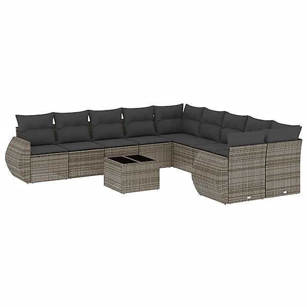 vidaXL 11-Tlg Garten-Sofagarnitur mit Kissen Grau Poly Rattan 3221919 günstig online kaufen