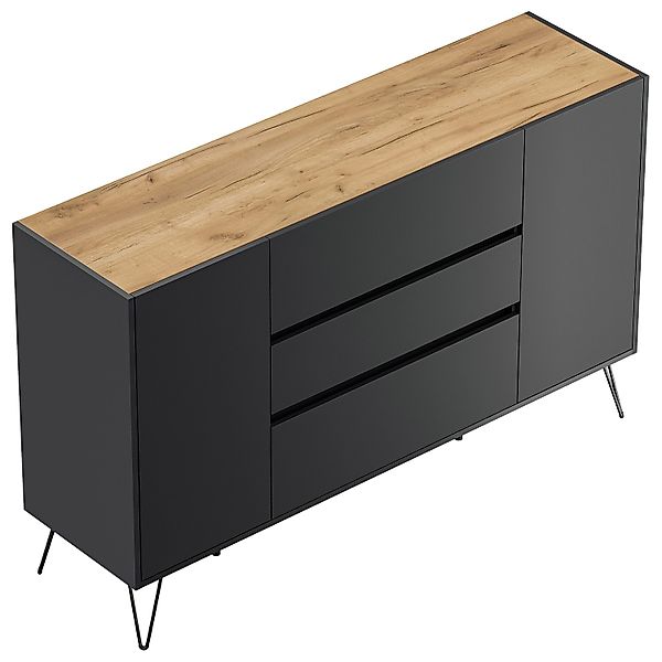 Posseik Sideboard Industrial O 3 Schubladen 2 Türen 155 cm Grafit Eiche Top günstig online kaufen