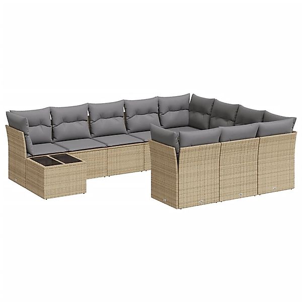 vidaXL 11-Tlg Garten-Sofagarnitur mit Kissen Beige Poly Rattan 3218259 günstig online kaufen