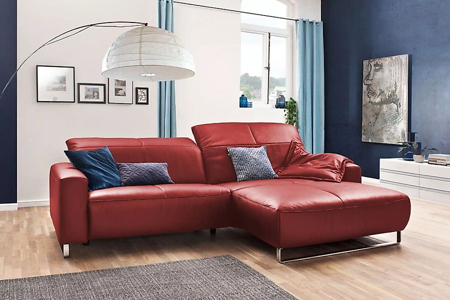 KAWOLA Sofa YORK Leder Recamiere rot günstig online kaufen
