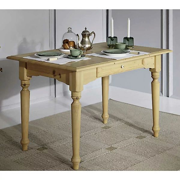 Esszimmertisch aus Fichte Massivholz mit Schublade günstig online kaufen