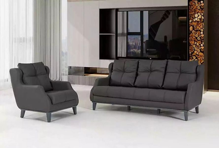 JVmoebel Sofa Schwarze Sofagarnitur Sessel Zweisitzer Luxus Modernes Set, M günstig online kaufen