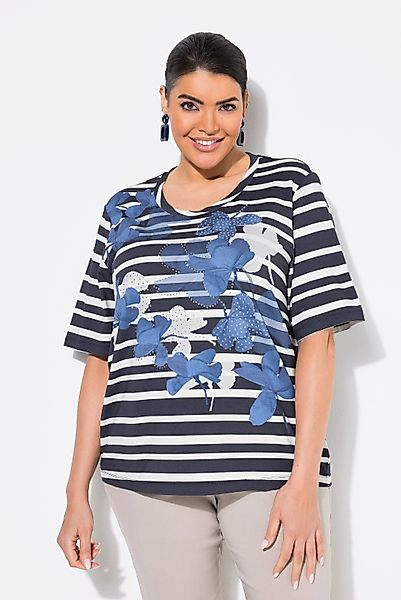 Ulla Popken T-Shirt Ringelshirt Blüten Ziersteine günstig online kaufen