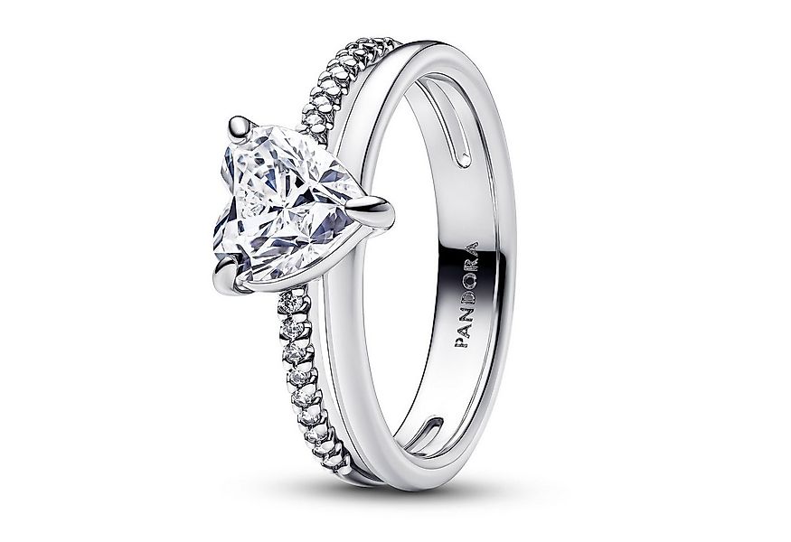 Pandora Silberring Damen-SilberDoppelschiene mit Herz günstig online kaufen