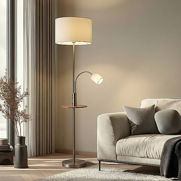 Lindby Stehlampe Aovan, nickelfarben, Ablage, USB-Anschluss günstig online kaufen