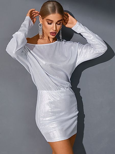 Yoins Silver Rundhals Glitzer Lange Ärmel Kleid günstig online kaufen